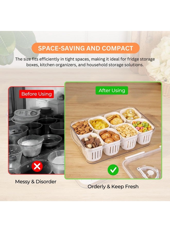 Home Essentials HomeEssentials Polyethylene Terephthalate Fridge Storage Boxes - Food Storage Containers For Kitchen|Fridge Organiser With 8 Draining Dividers Bin|Refrigerator Storage Containers (8 Grid); white - Image 4