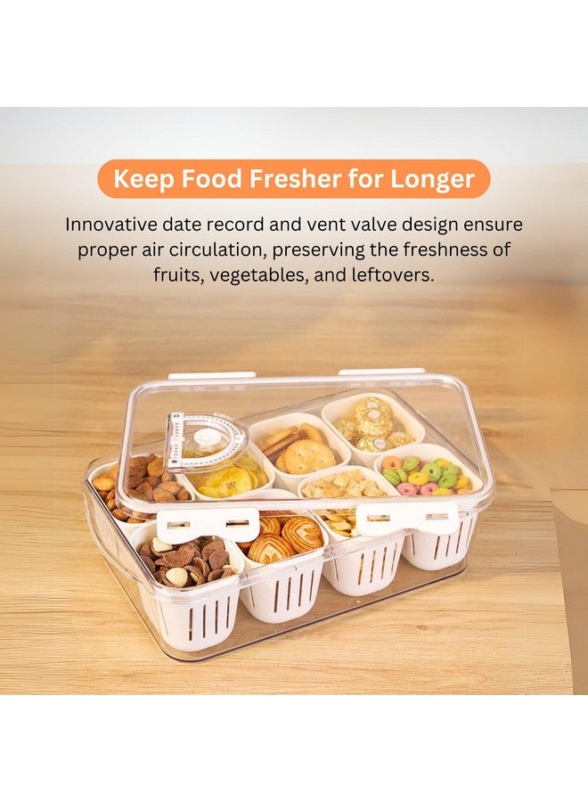 Home Essentials HomeEssentials Polyethylene Terephthalate Fridge Storage Boxes - Food Storage Containers For Kitchen|Fridge Organiser With 8 Draining Dividers Bin|Refrigerator Storage Containers (8 Grid); white - Image 3