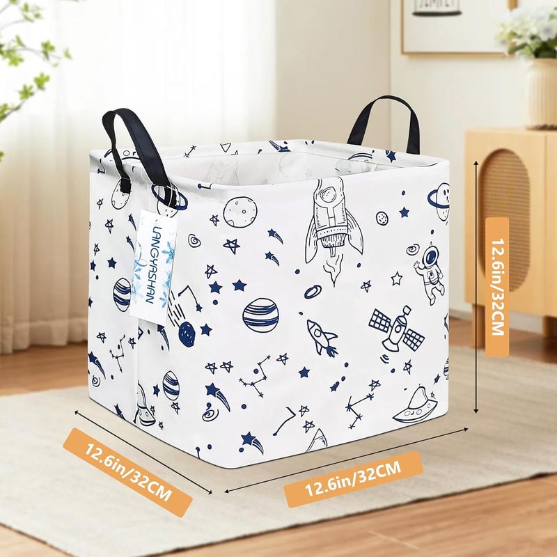 LANGYASHAN Square Storage Baskets Waterproof Canvas Children Laundry Nursery Hamper for Shelves Gift Baskets Toy Organizer Room Decor (Square spaceship) - Image 2