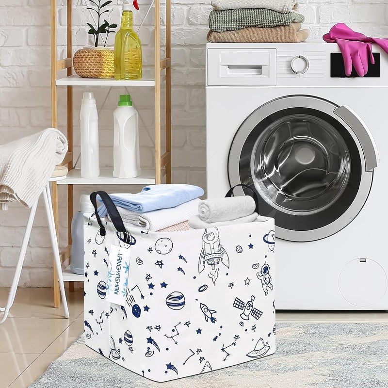 LANGYASHAN Square Storage Baskets Waterproof Canvas Children Laundry Nursery Hamper for Shelves Gift Baskets Toy Organizer Room Decor (Square spaceship) - Image 4