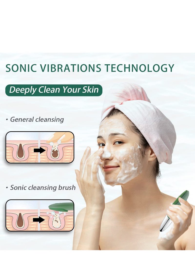 Excefore Facial Cleansing Brush, Silicone Face Scrubber, IPX7 Waterproof, Green - Image 2