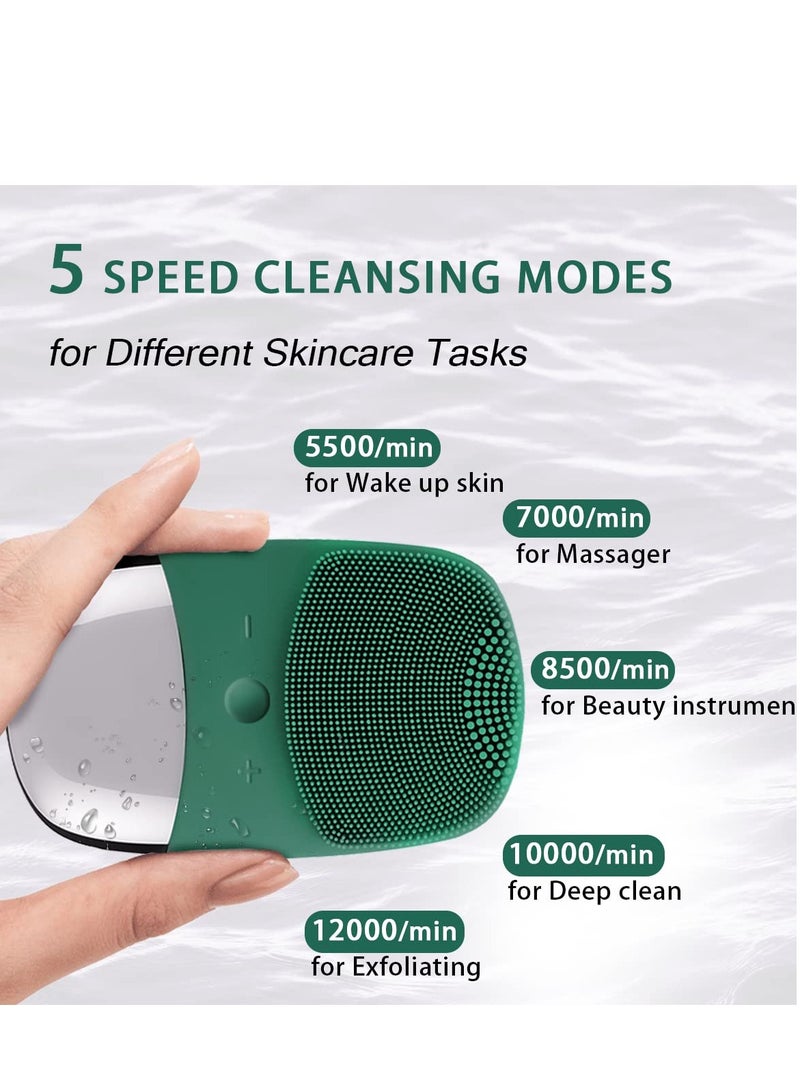 Excefore Facial Cleansing Brush, Silicone Face Scrubber, IPX7 Waterproof, Green - Image 4