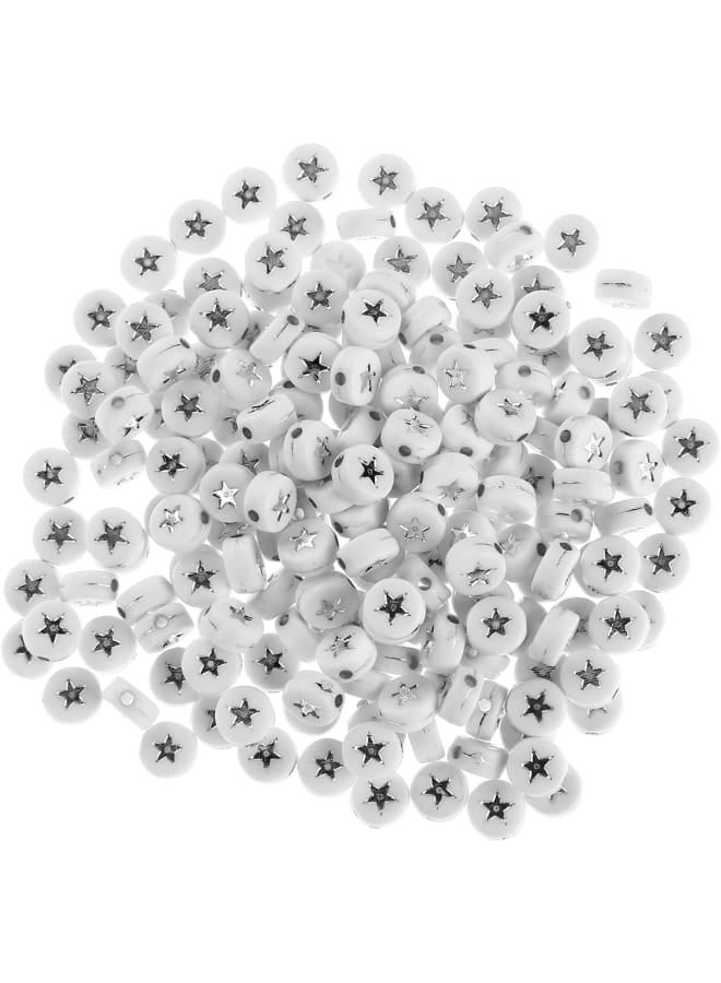 1200pcs White Acrylic Bead Charms 7mm Silver Star Pattern Pony Beads Flat Round Disc Coin Loose Spacer Beads for DIY Necklace Bracelet Jewelry Making - Image 2