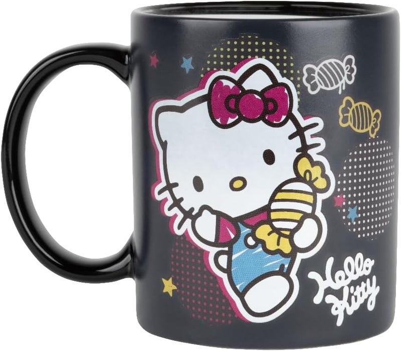 Konix Hello Kitty Thermotasse - 320 ml - Süßigkeiten-Motiv - Schwarz