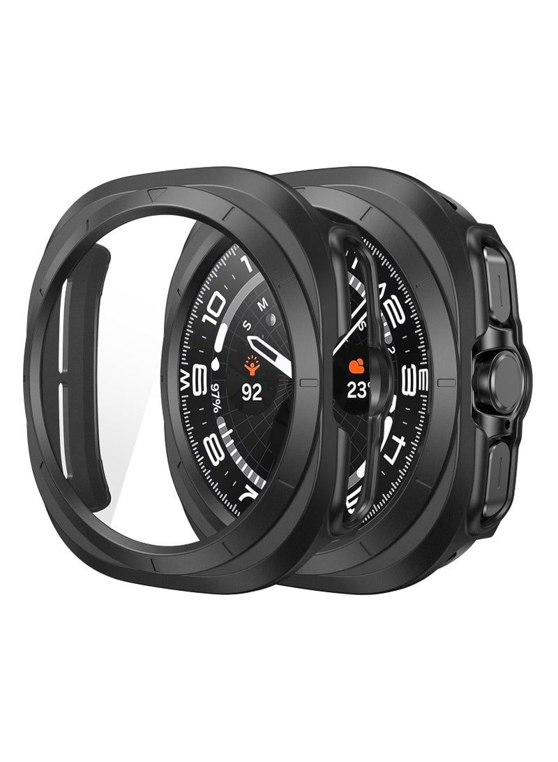 Hard PC Screen Protector Case for Samsung Galaxy Watch 7 Ultra 47MM,Anti-Slip Ultra-thin Scratch Resistant Cover with Tempered Glass for Galaxy Watch 7 Ultra 47MM,Black - Image 1