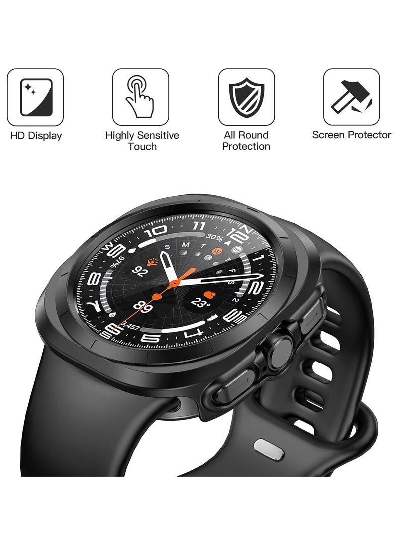 Hard PC Screen Protector Case for Samsung Galaxy Watch 7 Ultra 47MM,Anti-Slip Ultra-thin Scratch Resistant Cover with Tempered Glass for Galaxy Watch 7 Ultra 47MM,Black - Image 2