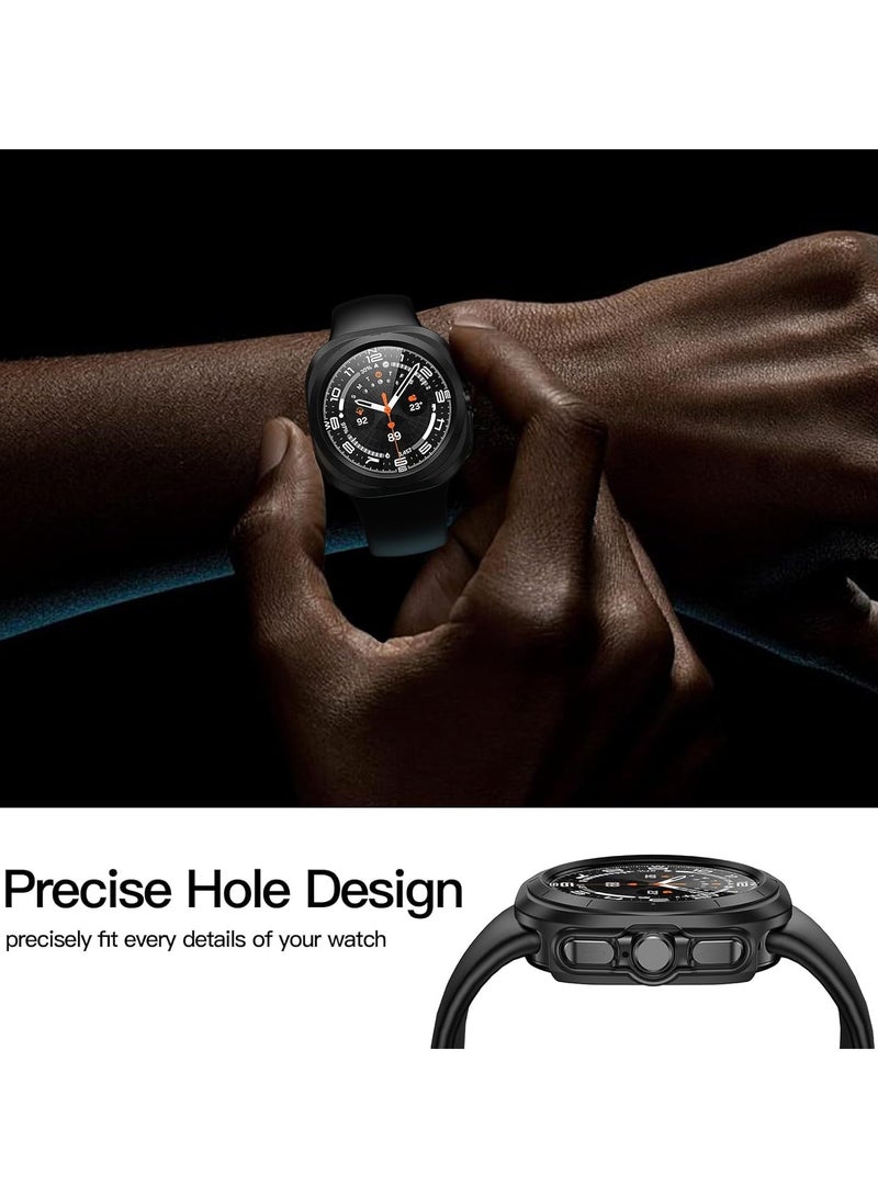 Hard PC Screen Protector Case for Samsung Galaxy Watch 7 Ultra 47MM,Anti-Slip Ultra-thin Scratch Resistant Cover with Tempered Glass for Galaxy Watch 7 Ultra 47MM,Black - Image 3