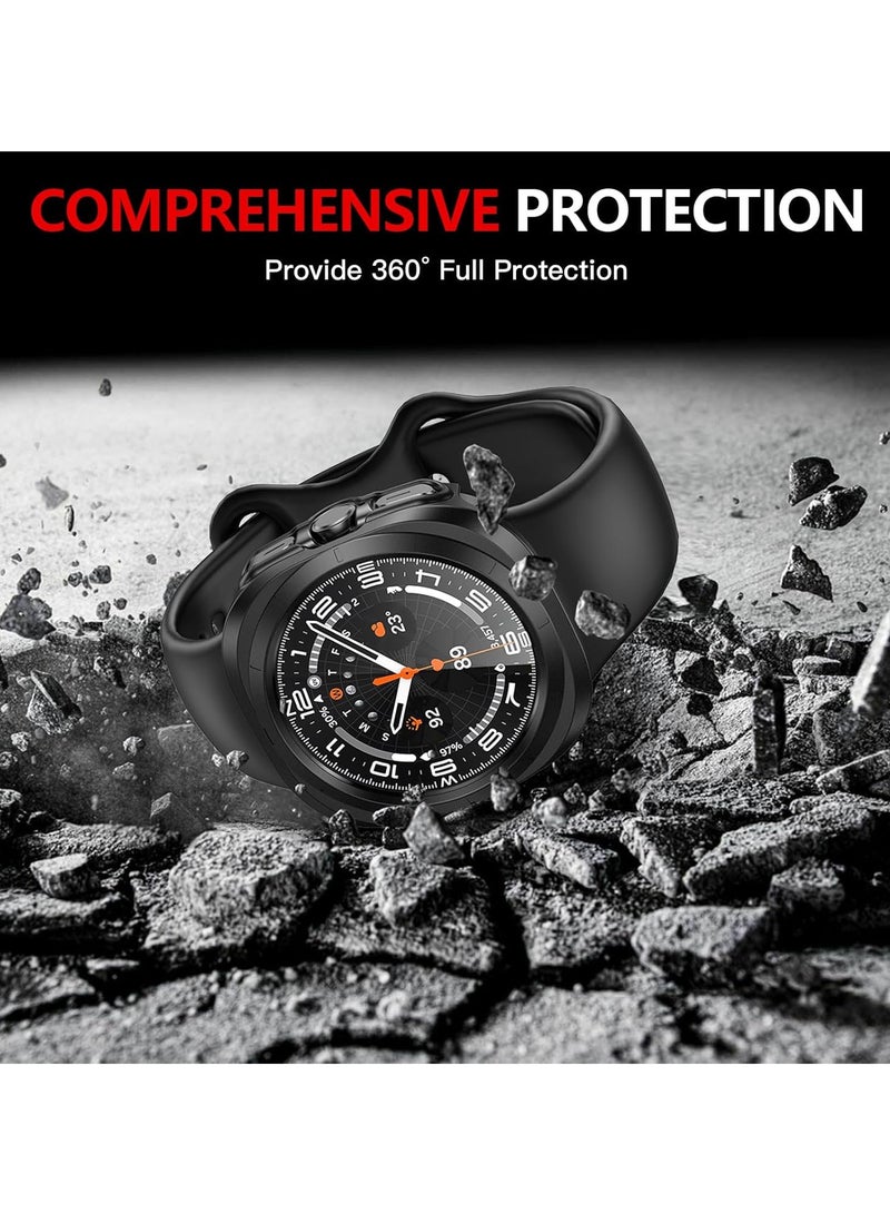 Hard PC Screen Protector Case for Samsung Galaxy Watch 7 Ultra 47MM,Anti-Slip Ultra-thin Scratch Resistant Cover with Tempered Glass for Galaxy Watch 7 Ultra 47MM,Black - Image 4