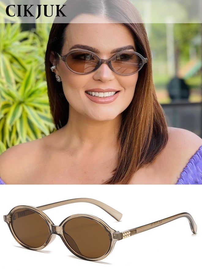 سِيكجُوك نظارات شمسية بيضاوية للرجال والنساء نسائية ورجالية نسائيه رجاليه بتصميم ريترو أنيق صغيرة الحجم مع حماية من الأشعة فوق البنفسجية تتميز هذه النظارة الشمسية بشكل دائري عصري وتشمل نضارات نساءيه رجالي نضرات رجال النظارات الشمسية بني - Image 1