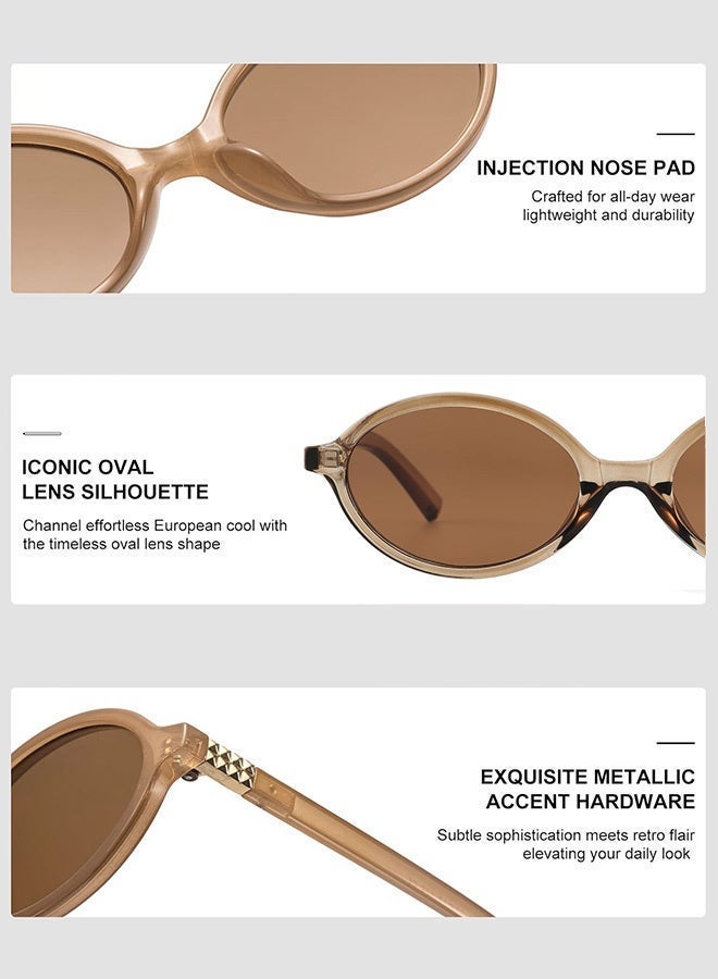 سِيكجُوك نظارات شمسية بيضاوية للرجال والنساء نسائية ورجالية نسائيه رجاليه بتصميم ريترو أنيق صغيرة الحجم مع حماية من الأشعة فوق البنفسجية تتميز هذه النظارة الشمسية بشكل دائري عصري وتشمل نضارات نساءيه رجالي نضرات رجال النظارات الشمسية بني - Image 5