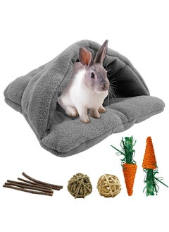 Kathson kathson Rabbit Cave Sleeping Bed Guinea Pig Hideout Cozy House Pet Soft Warm Fleece Winter Slipper Cushion Small Animal Nest Cage for Ferrets Squirrel Hamster Chinchilla Rat Hedgehog Bunny  - Image 1