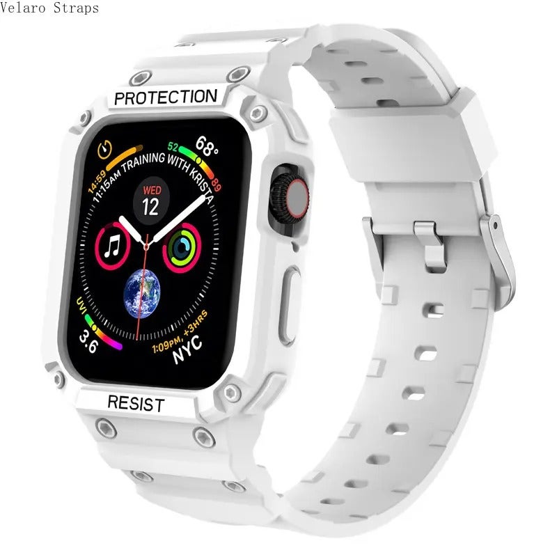 Rugged 2-in-1 Integrated TPU Case + Band for Apple Watch, Shockproof Protective Sport Strap Compatible with iWatch SE/Series 3-9, 38-45mm Heavy-Duty Wristband - Image 4