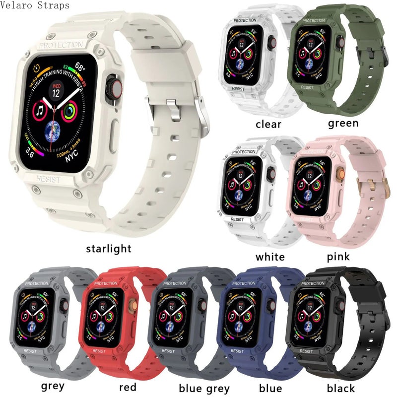 Rugged 2-in-1 Integrated TPU Case + Band for Apple Watch, Shockproof Protective Sport Strap Compatible with iWatch SE/Series 3-9, 38-45mm Heavy-Duty Wristband - Image 2