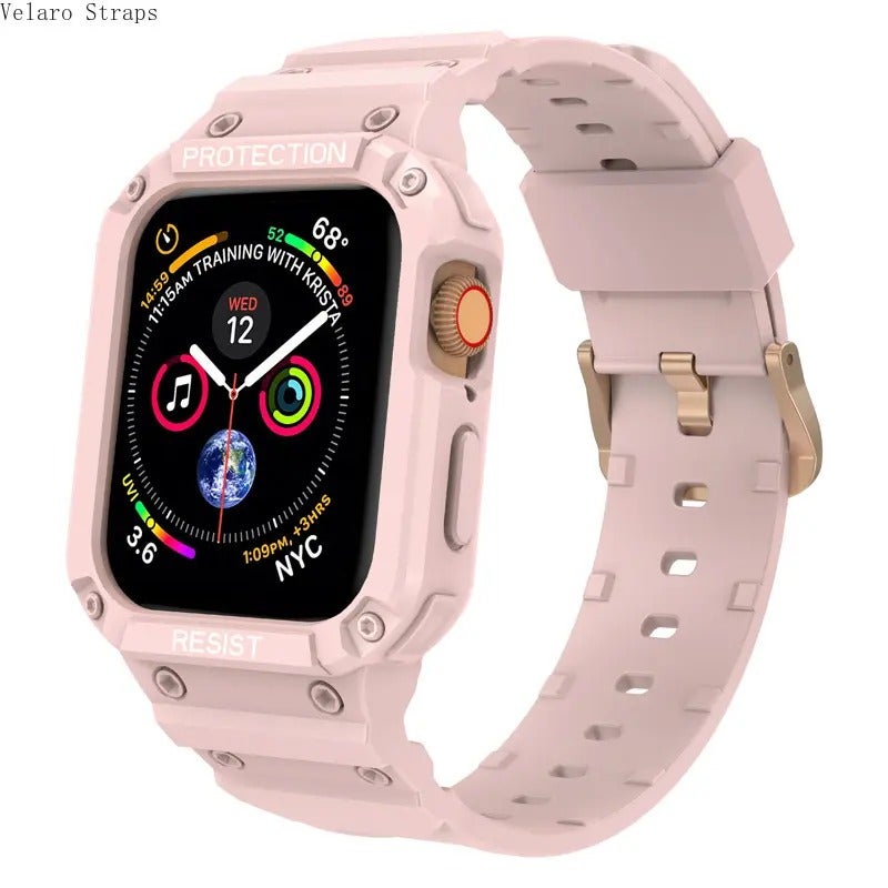 Rugged 2-in-1 Integrated TPU Case + Band for Apple Watch, Shockproof Protective Sport Strap Compatible with iWatch SE/Series 3-9, 38-45mm Heavy-Duty Wristband - Image 1