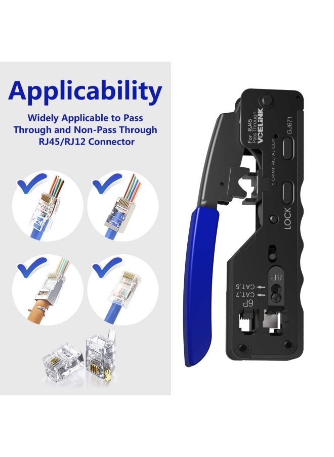 Generic Vcelink  Rj45 Crimping Tool Pass Through Ethernet Wire Cutter Crimper For Cat7 Cat6A Cat6 Cat5E Cat5 Pass-Through And Non-Pass-Through Connectors  - Image 2