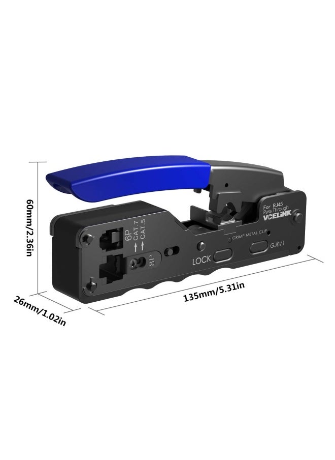 Vcelink  Rj45 Crimping Tool Pass Through Ethernet Wire Cutter Crimper For Cat7 Cat6A Cat6 Cat5E Cat5 Pass-Through And Non-Pass-Through Connectors