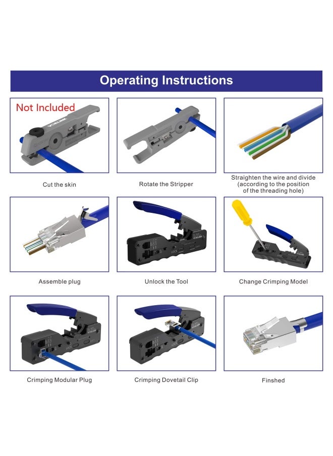 Vcelink  Rj45 Crimping Tool Pass Through Ethernet Wire Cutter Crimper For Cat7 Cat6A Cat6 Cat5E Cat5 Pass-Through And Non-Pass-Through Connectors