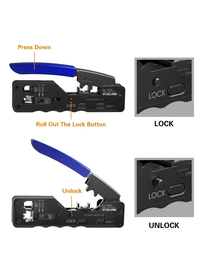 Generic Vcelink  Rj45 Crimping Tool Pass Through Ethernet Wire Cutter Crimper For Cat7 Cat6A Cat6 Cat5E Cat5 Pass-Through And Non-Pass-Through Connectors  - Image 3