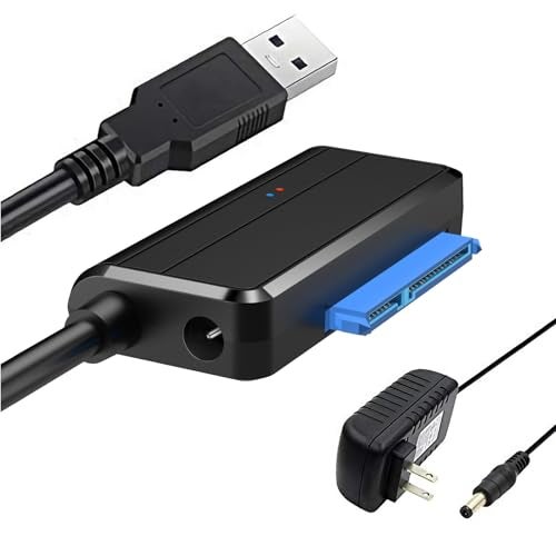 EYOOLD SATA to USB Cable USB 3.0 to 2.5 3.5 inch Hard Drive Adapter External Converter for SSD/HDD Data Transfer, with 12V/2A Power Supply, Support UASP, Black - Image 1