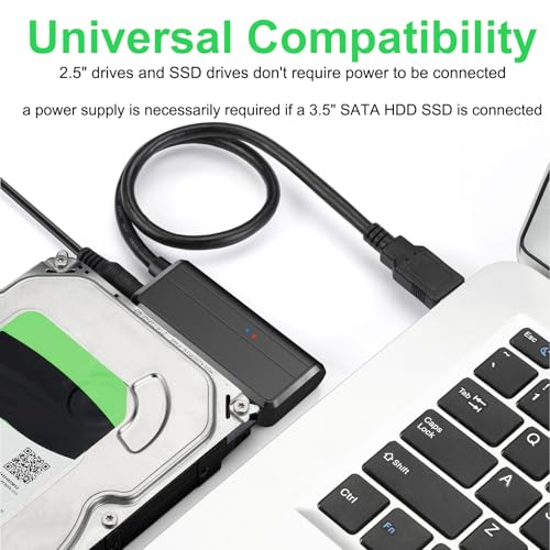 EYOOLD SATA to USB Cable USB 3.0 to 2.5 3.5 inch Hard Drive Adapter External Converter for SSD/HDD Data Transfer, with 12V/2A Power Supply, Support UASP, Black - Image 5