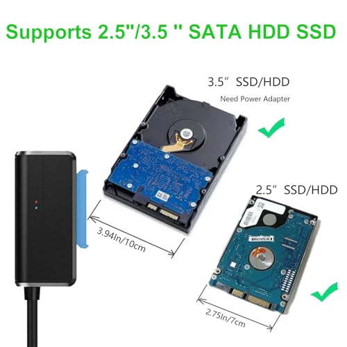 EYOOLD SATA to USB Cable USB 3.0 to 2.5 3.5 inch Hard Drive Adapter External Converter for SSD/HDD Data Transfer, with 12V/2A Power Supply, Support UASP, Black - Image 2