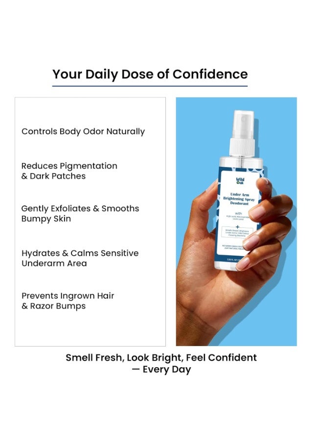 Wild Oak Underarm Brightening & Odour Control Spray | Kojic, Lactic, Glycolic & Salicylic Acid | Niacinamide & Alpha Arbutin | 2 in 1 Spray + Deodrant | Dark Spots & Pigmentation | 100ml - Image 2