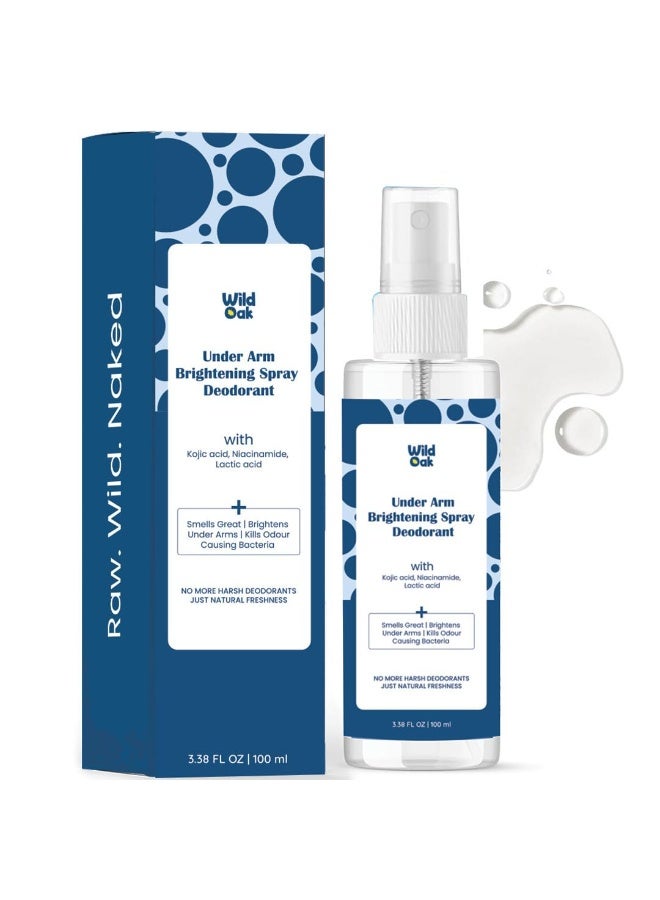 Wild Oak Underarm Brightening & Odour Control Spray | Kojic, Lactic, Glycolic & Salicylic Acid | Niacinamide & Alpha Arbutin | 2 in 1 Spray + Deodrant | Dark Spots & Pigmentation | 100ml - Image 1