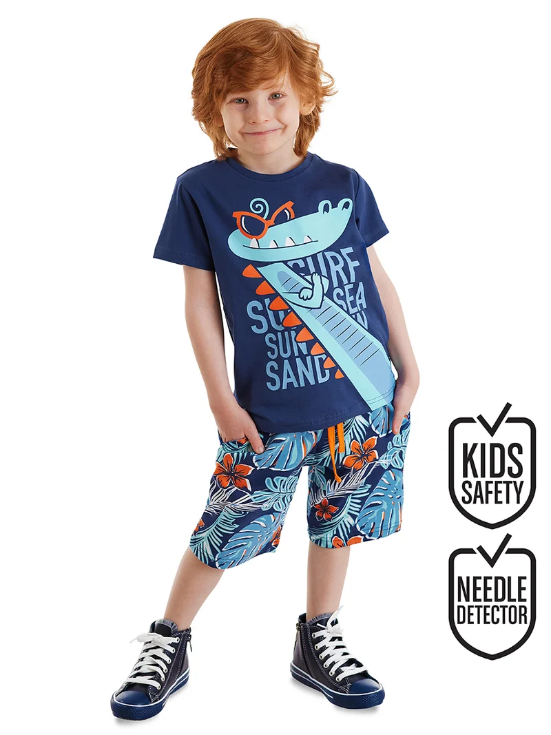 دينوكيدس طقم شورت وتيشيرت للأولاد بتصميم تمساح راكب الأمواج