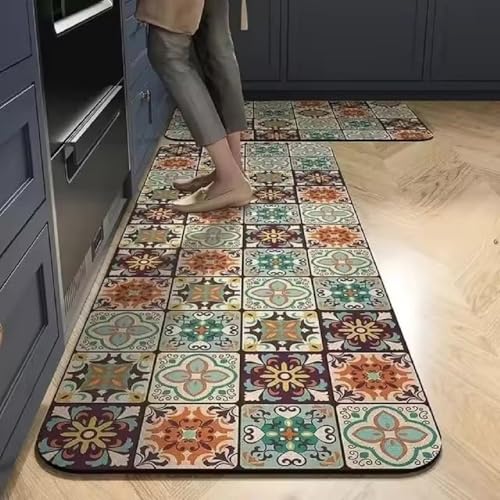 TRUSHALI PRESENT Set of 2 Non-Slip Rubber Kitchen Floor Mats – Soft and Absorbent Rugs for Kitchen, Laundry, Hallway – Sizes 120×40 cm & 40×60 cm (Brown Multi) - Image 1