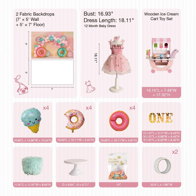 Kate 1st Birthday Themed Bundles for Kids Photography 2 Backdrops & 10 Kind of Set(Total of 12 Sets) - Image 2