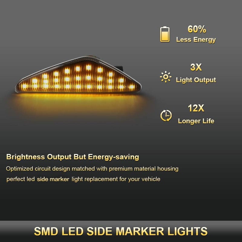 Gempro 2Pcs Dynamic Amber LED Side Marker Turn Signal Light For BMW E70 X5 E71 X6 F25 X3, Replace OEM Side Marker Light - Image 3