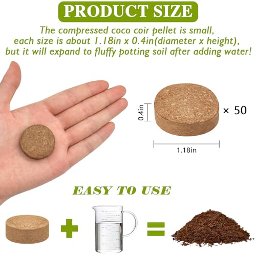 ZeeDix Coco Coir Potting Soil, 50pcs 30mm Compressed Coconut Fiber Seed Starter Soil Pellets, Coco Peat Soil Discs for Indoor Outdoor Plants, Herbs, Houseplants, Flowers, Succulents, Vegetables - Image 2