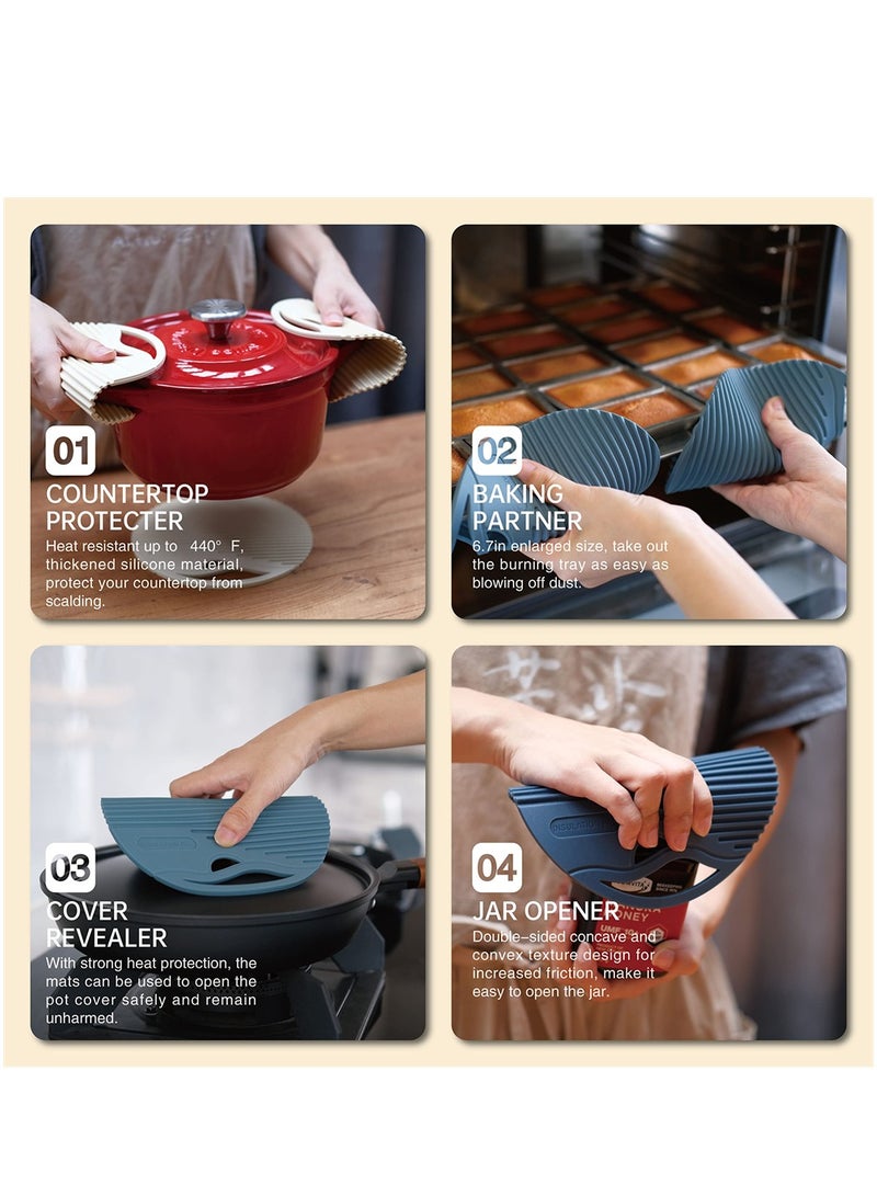 KASTWAVE Silicone Trivet Mats, 2Pcs Round Non-Stick Heat Resistant Trivet Mat Hot Pads for Kitchen Quartz Countertops Multipurpose Non-Slip Potholders Pot Holders Trivets for Hot Dishes Table Coasters - Image 4