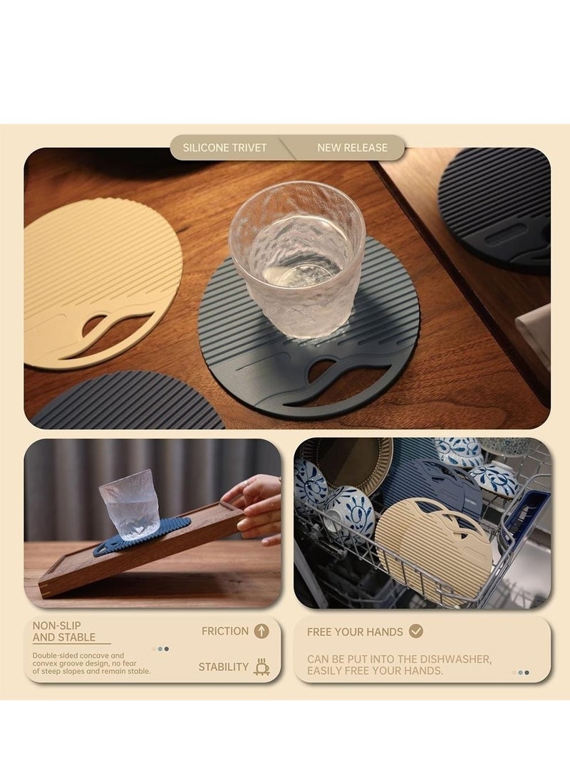 KASTWAVE Silicone Trivet Mats, 2Pcs Round Non-Stick Heat Resistant Trivet Mat Hot Pads for Kitchen Quartz Countertops Multipurpose Non-Slip Potholders Pot Holders Trivets for Hot Dishes Table Coasters - Image 5