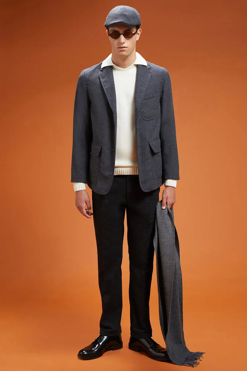 دوبل غانغر Men's regular fit sports jacket in wool blend tweed - Grey
