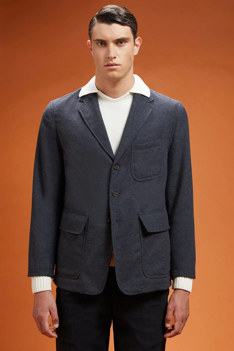 Men's regular fit sports jacket in wool blend tweed - Grey
