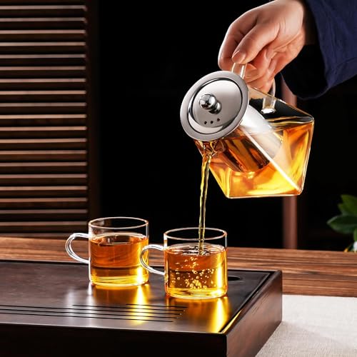 KHOLAD Glass Kettle Teapot with Removable Infuser Lid & Handle 750ml, Stovetop & Microwave Safe, Great for Loose Leaf Tea, Blooming Tea, Tea Bags & Fruit Infused Water (Square) - Image 2