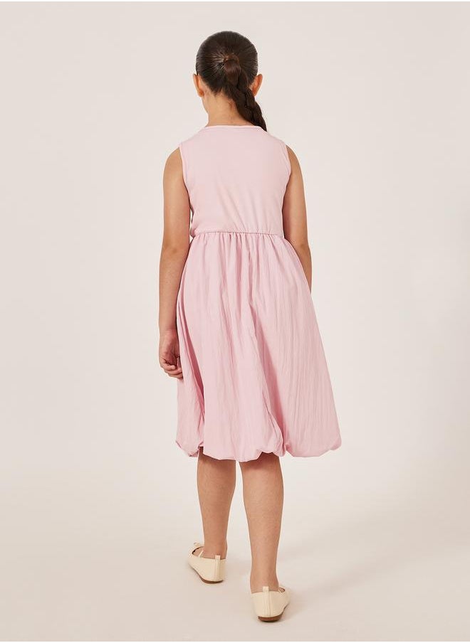 Styli Solid Sleeveless Balloon Dress with Gathered Detail  - Image 4