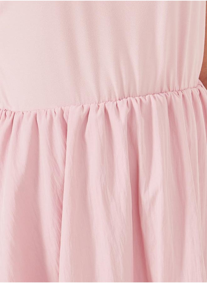 Styli Solid Sleeveless Balloon Dress with Gathered Detail  - Image 3