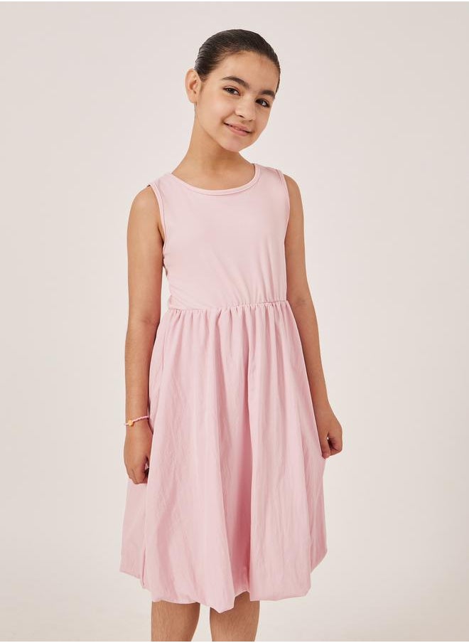 Styli Solid Sleeveless Balloon Dress with Gathered Detail  - Image 2