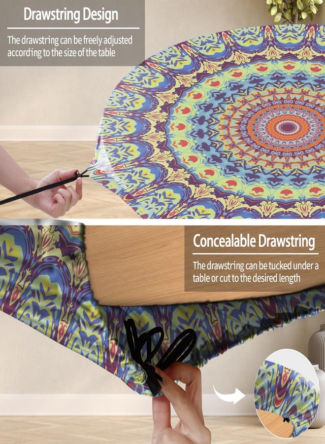opstellen Fitted Mandala Round Tablecloth Waterproof Patio Table Cloths for 45-54" Tables Travel Vacation Camper Accessories Outdoor Road Trip Must Haves New Home Living Room House Decorations - Image 3