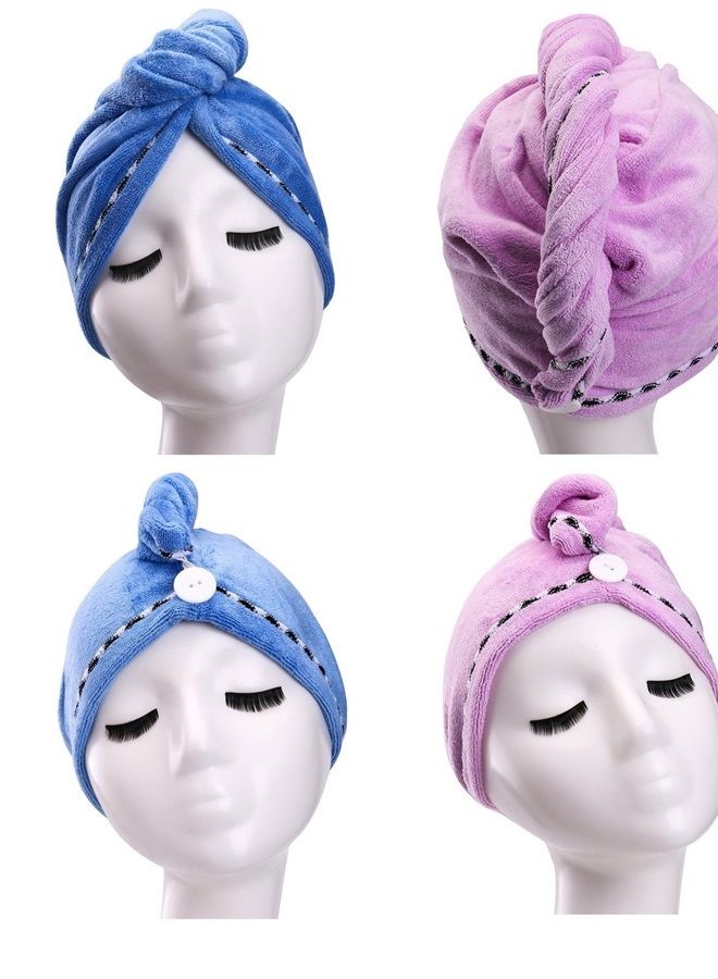 YYXR Microfiber Hair Turban Towel Wrap - Super Absorbent Drastically Reduce Hair Drying Time(2 pack puple & blue)) - Image 1