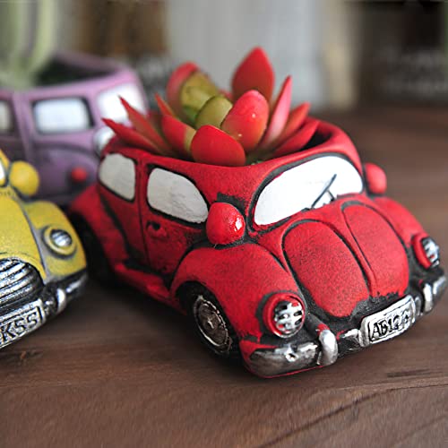 Ascrafter Cement Red Car Succulent Planter Flower Pots Succulent Plants Containers, Small Pot for Cactus Decor Planters for Indoor Plants - Image 4