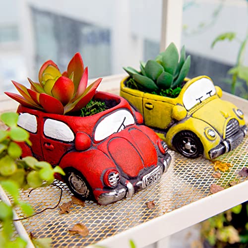 Ascrafter Cement Red Car Succulent Planter Flower Pots Succulent Plants Containers, Small Pot for Cactus Decor Planters for Indoor Plants - Image 3