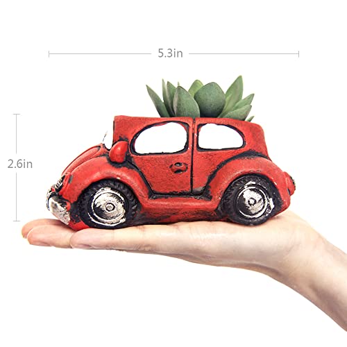 Ascrafter Cement Red Car Succulent Planter Flower Pots Succulent Plants Containers, Small Pot for Cactus Decor Planters for Indoor Plants - Image 2