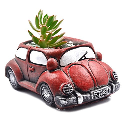Ascrafter Cement Red Car Succulent Planter Flower Pots Succulent Plants Containers, Small Pot for Cactus Decor Planters for Indoor Plants - Image 1