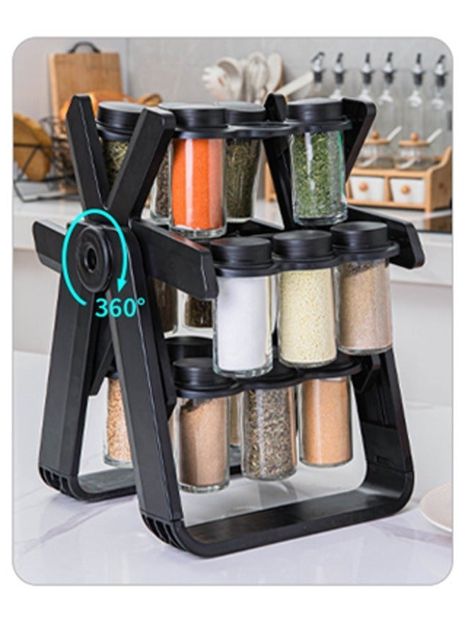 VOGMAX 18PCS Spice Jar Organizer Rack 360 Rotating Kitchen Countertop Seasoning Storage Tower for Home Daily Use - Image 4