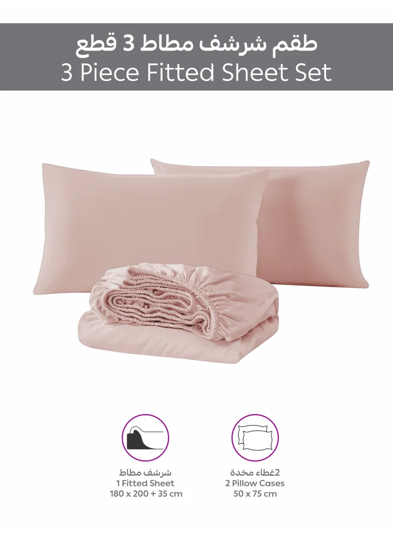 Donetella  Bedding Fitted Sheet - Fits 180x200 Cm For King Bed - 3 Pcs (1 Fitted Sheet and 2 Pillowcases) - 35 Cm Deep Pocket - Solid Bed Sheet  | Best Price UAE