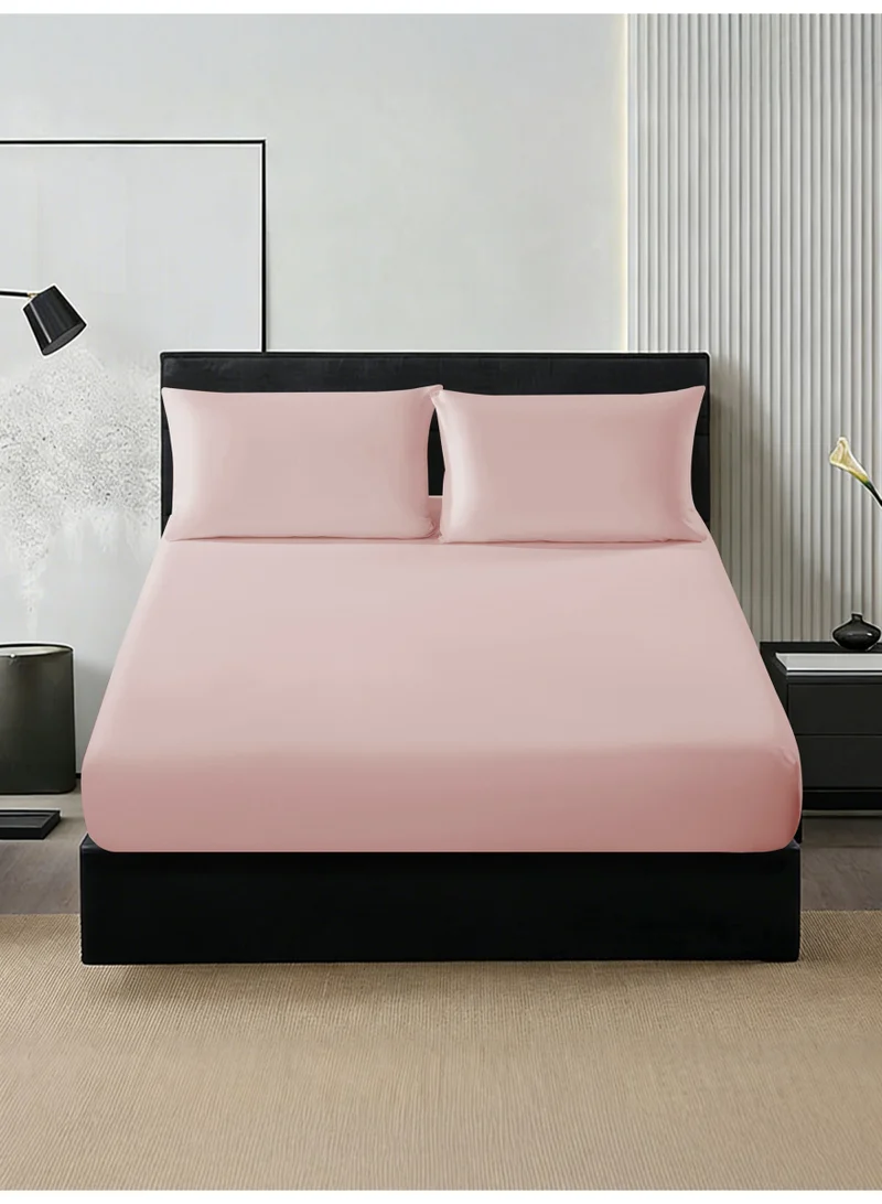 Bedding Fitted Sheet - Fits 180x200 Cm For King Bed - 3 Pcs (1 Fitted Sheet and 2 Pillowcases) - 35 Cm Deep Pocket - Solid Bed Sheet