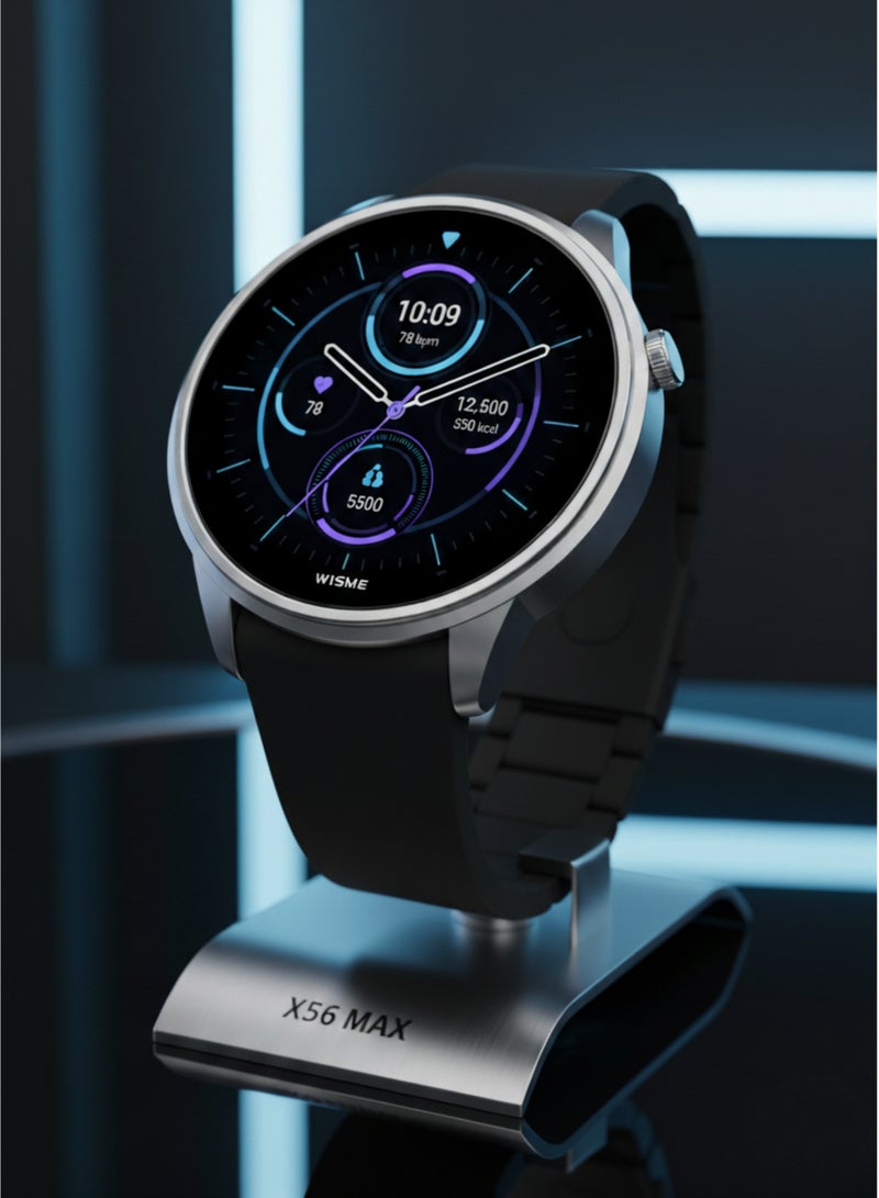 ويزمي ساعة WISME X56 MAX الذكية فضية اللون - مكالمات بلوتوث، تحديد المواقع عبر نظام تحديد المواقع العالمي (GPS)، إشعارات، 3 أحزمة، شاحن مغناطيسي - Image 3